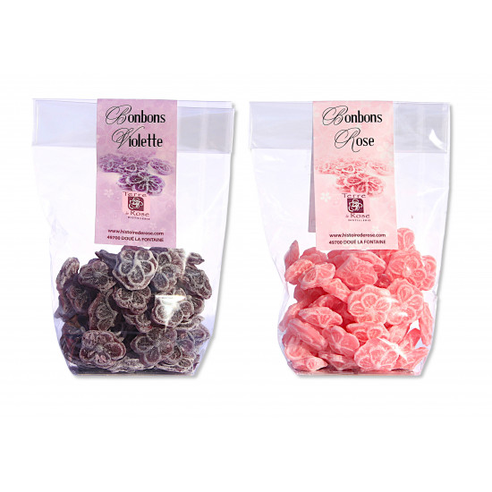 Bonbons rose ou violette 100g (lot de 10 unités)