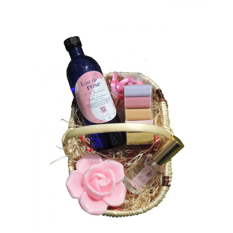 Coffret Rose avec panier artisanal